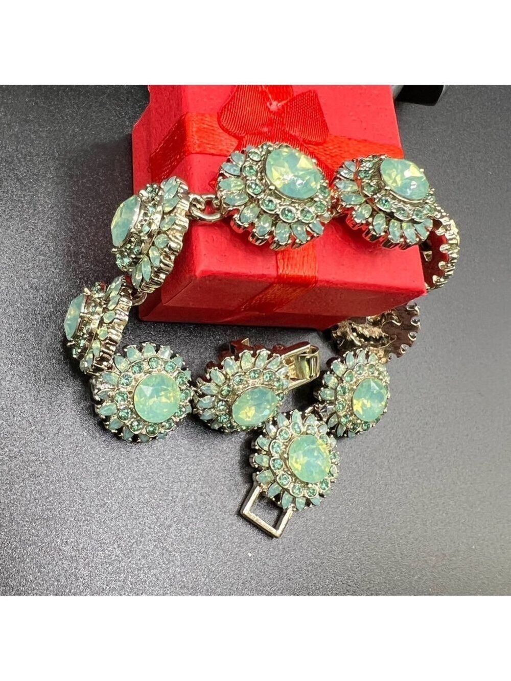 Exquisite Large Round Pacific Opal Crystal Floral Cluster Bracelet - Picture 7 of 12